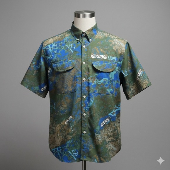 G &G Outfitters Other - Keystone Light x‎ Realtree Fishing Shirt Mens Large Blue Camo Button Up Vented